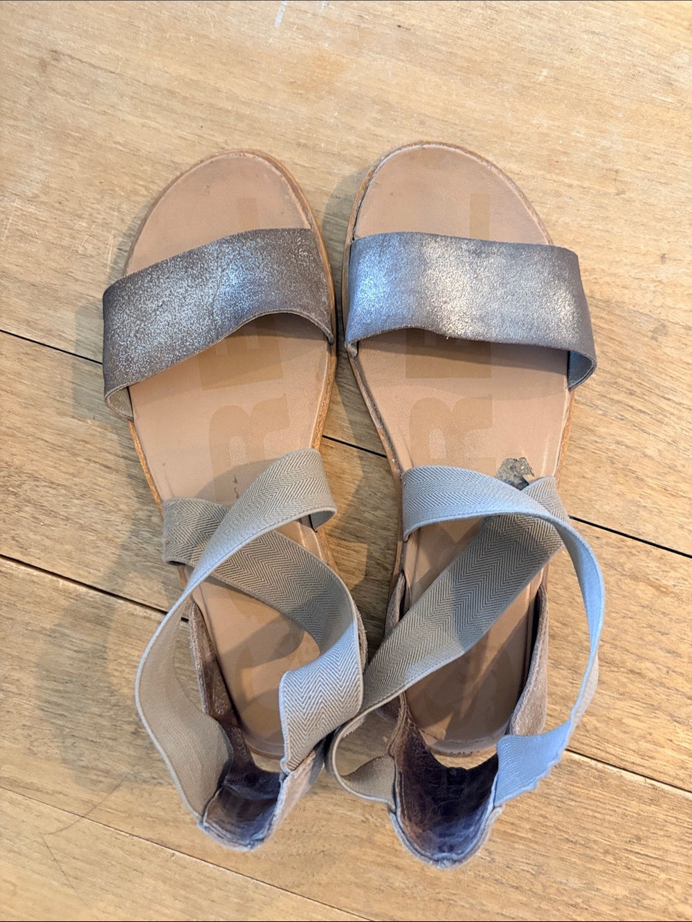 Sorel Metallic Taupe and Tan Slide Sandals